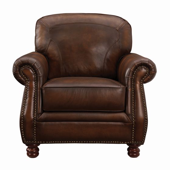 Traditional hand rubbed leather brown chair