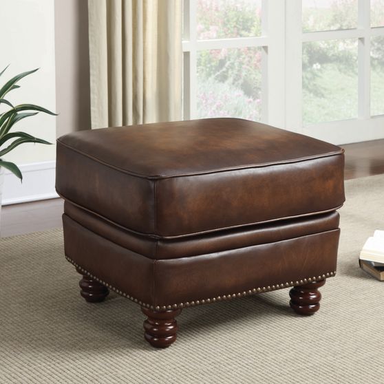 Traditional hand rubbed brown ottoman