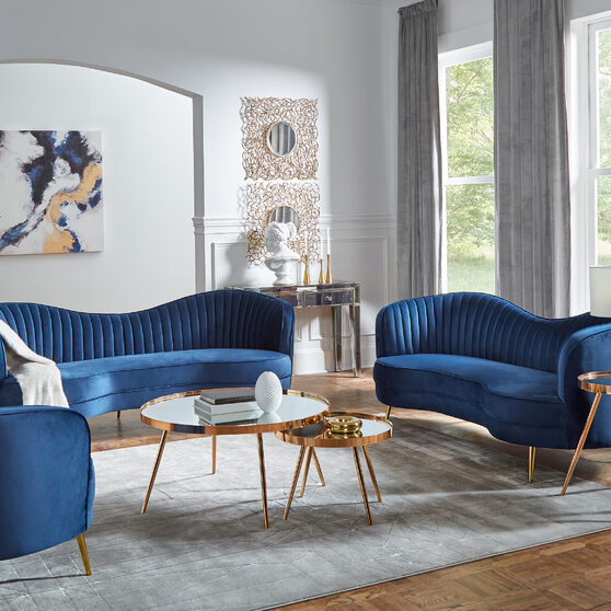 Beautiful shade of blue velvet sofa