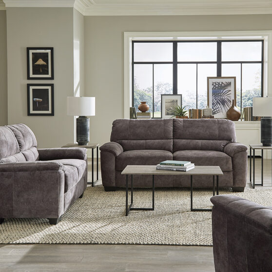 Velvety soft upholstery in a marbled charcoal gray sofa