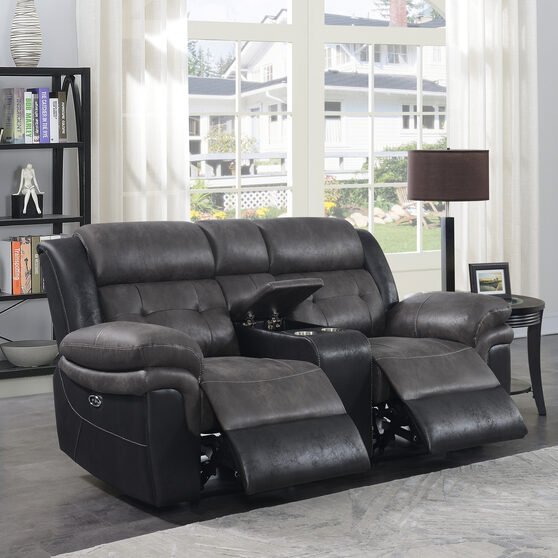 Motion loveseat in charcoal with matching black exterior