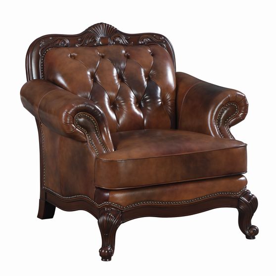 Classic top grain warm brown leather chair