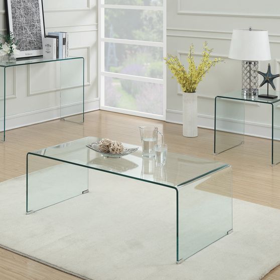 All glass coffee table w curved edges