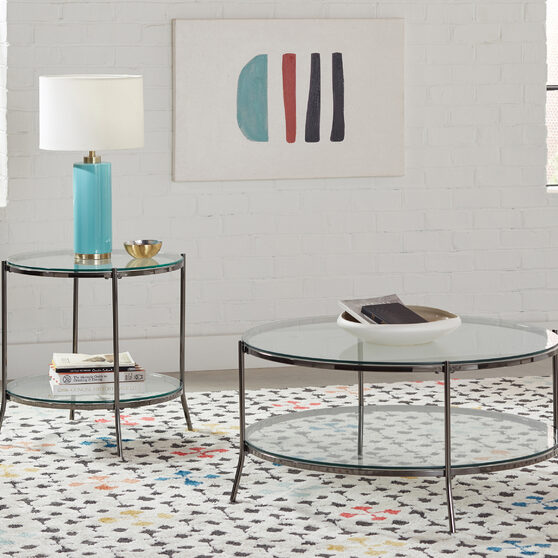Round glass top and shelf design accented coffee table