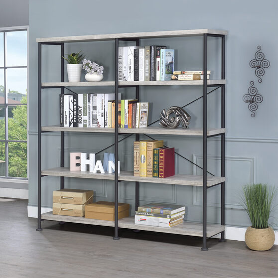Guthrie industrial gray driftwood bookcase