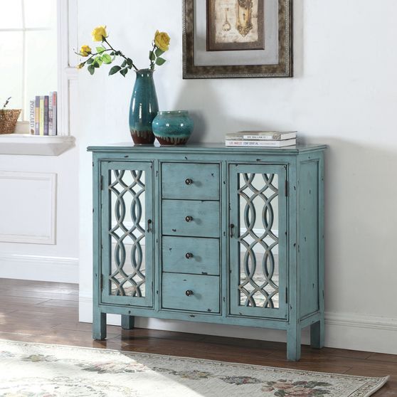 French country antique blue accent cabinet