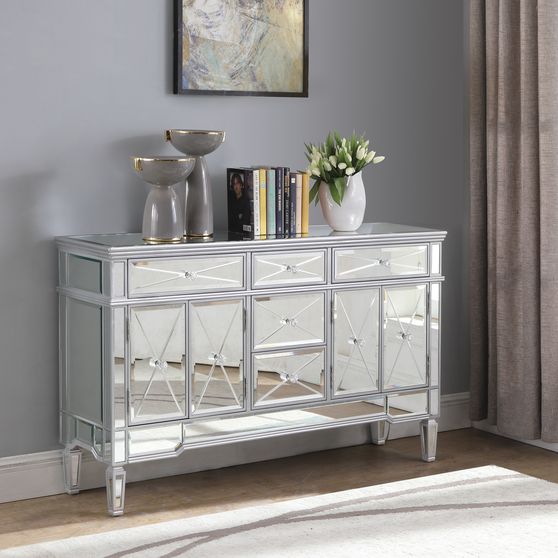 Mirrored accent cabinets with 4 doors / 5 drawers