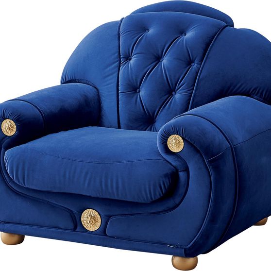 Full blue fabric tufted back chair