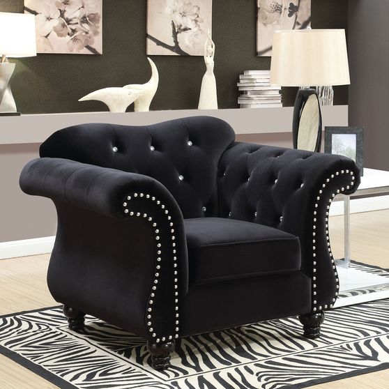 Black fabric glam style tufted chair