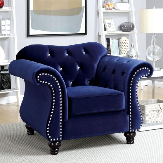 Blue fabric glam style tufted chair
