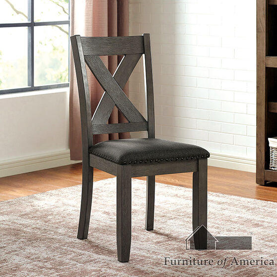 Gray wood grain finish transitional dining chair