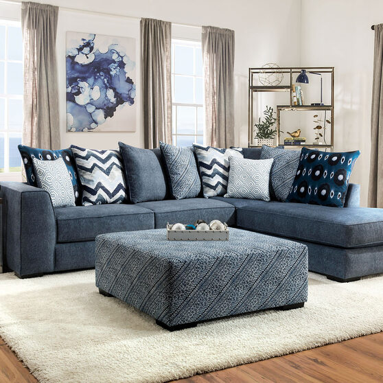 Transitional blue microfiber fabric sectional sofa