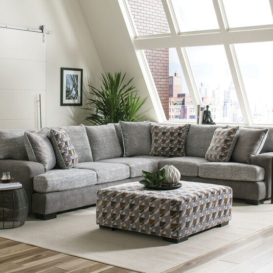 Transitional two tone microfiber fabric sectional sofa