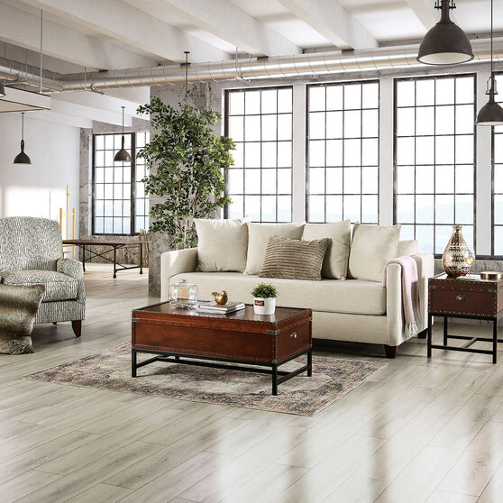 Modern-style beige chenille fabric sofa w/ sleeper