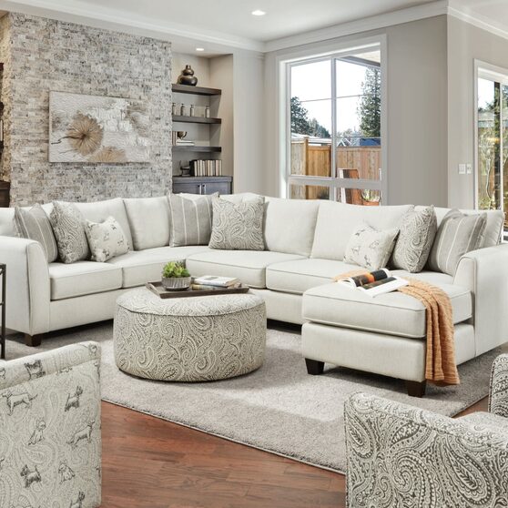 Ivory chenille sectional sofa