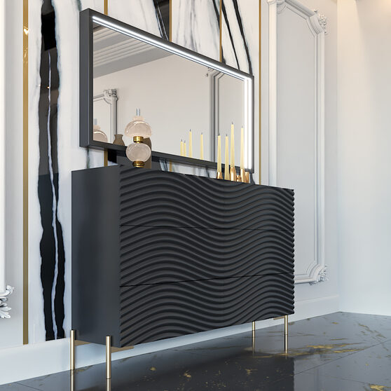 Stylish dark gray glam style dresser w/ light