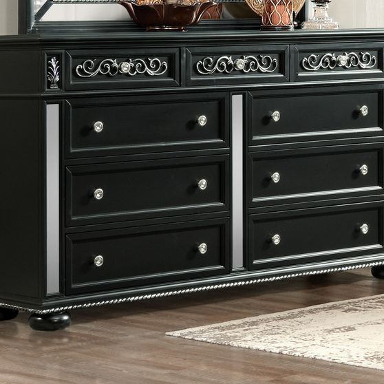 Black tranditional style mirrored accents dresser