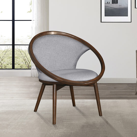 Gray tweed herringbone fabric upholstery accent chair