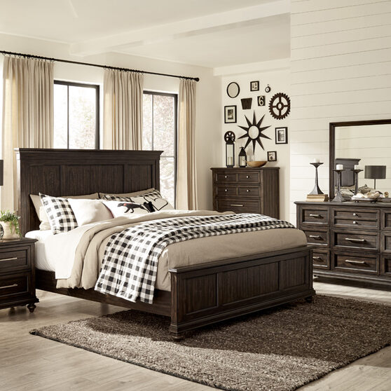 Driftwood charcoal finish solid transitional styling queen bed