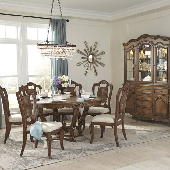 Pecan finish round dining table