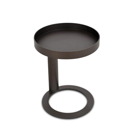 Brown round end table in minimalistic design