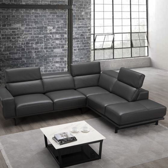 Modern slate gray leather sectional