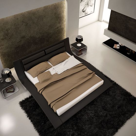 Modern black low-laying platform bed
