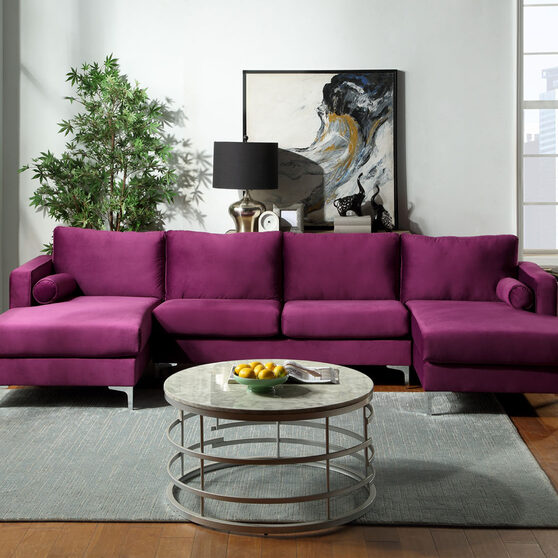 U-shape upholstered couch with modern elegant purple velvet sectional sofa