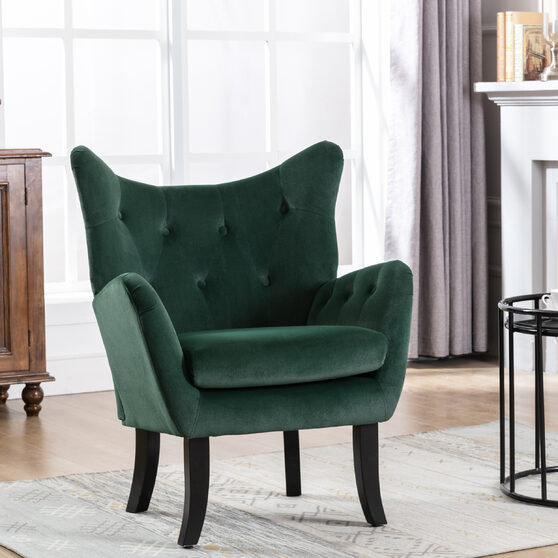 Green velvet wingback modern tufted accent chair