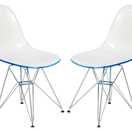 White blue plastic seat and chrome base dining chair/ set of 2