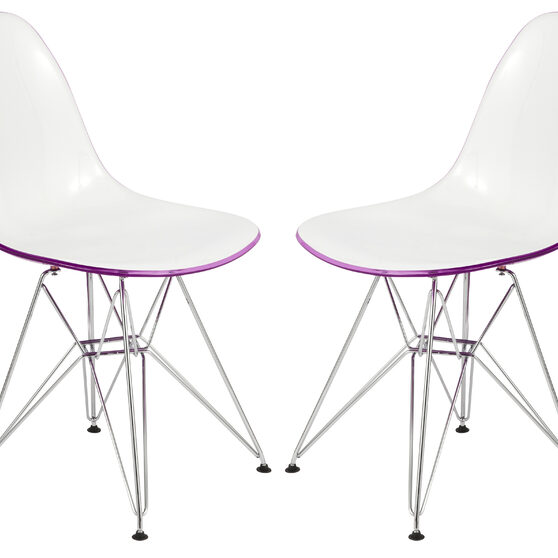 White purple plastic seat and chrome base dining chair/ set of 2