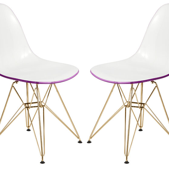 White purple plastic seat and chrome legs dining chair/ set of 2