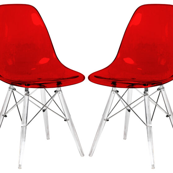 Transparent red plastic seat and acrylic base dining chair/ set of 2