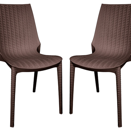 Brown finish plastic outdoor dining chair/ set of 2