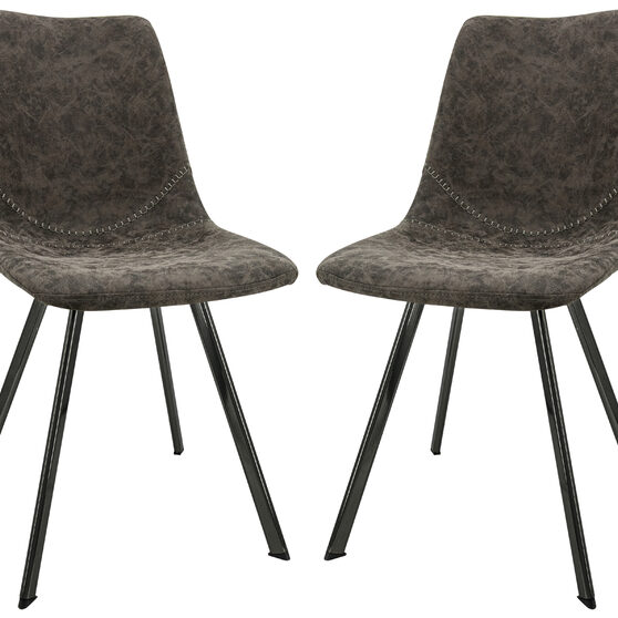 Gray leather dining chair with black metal legs/ set of 2