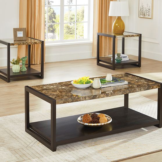 3pcs faux marble top cocktail / coffee table set