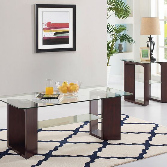 Glass top / espresso wood base coffee table