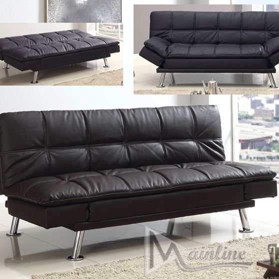 Black leatherette contemporary sofa bed
