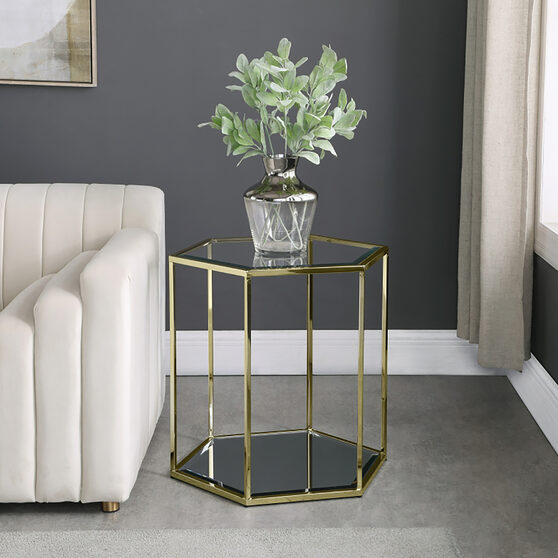 Glam style end table set in hexagon shape