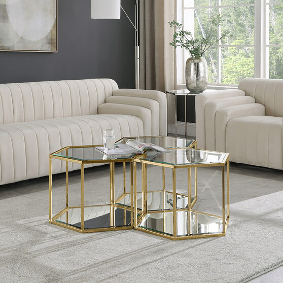 Glam style modular coffee table set in hexagon shape