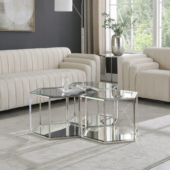 Glam style coffee table set in hexagon shape