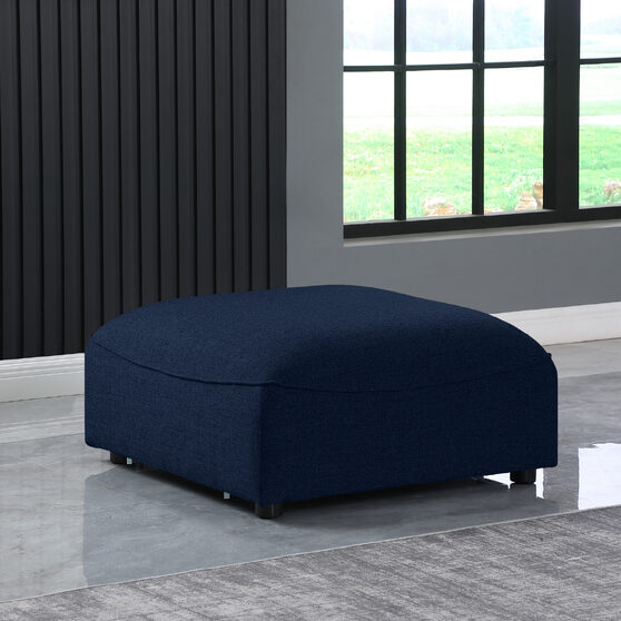 Modular style navy blue linen fabric ottoman