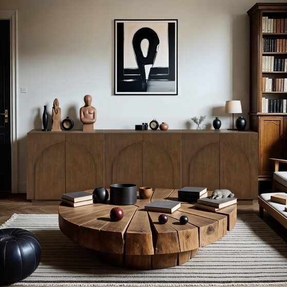 Art-deco style modular 3pcs sideboard / buffet in brown