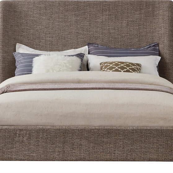 Linen textured brown fabric platform king bed