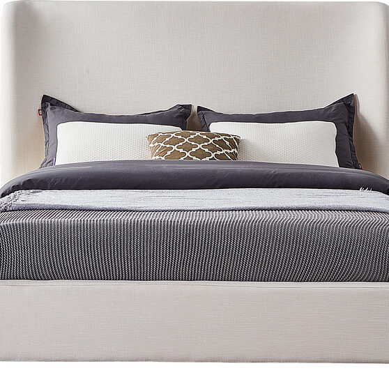 Linen textured cream fabric platform king bed