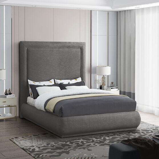 Textured gray linen fabric bed in modern style