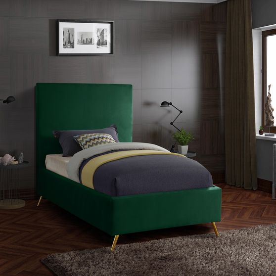 Green velvet casual style twin bed w/ gold & silver legs
