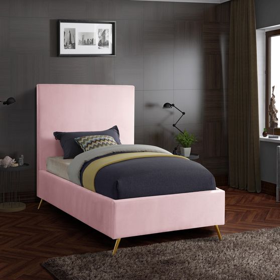 Pink velvet casual style twin bed w/ gold & silver legs