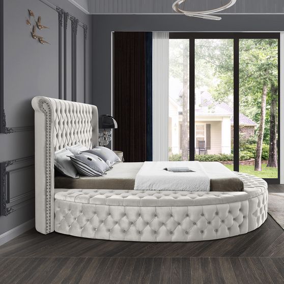 Exclusive round tufted platform full bed w/ storage