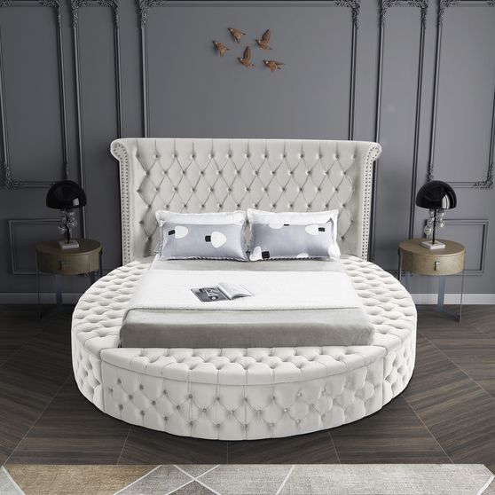 Exclusive round tufted platform king bed w/ storage